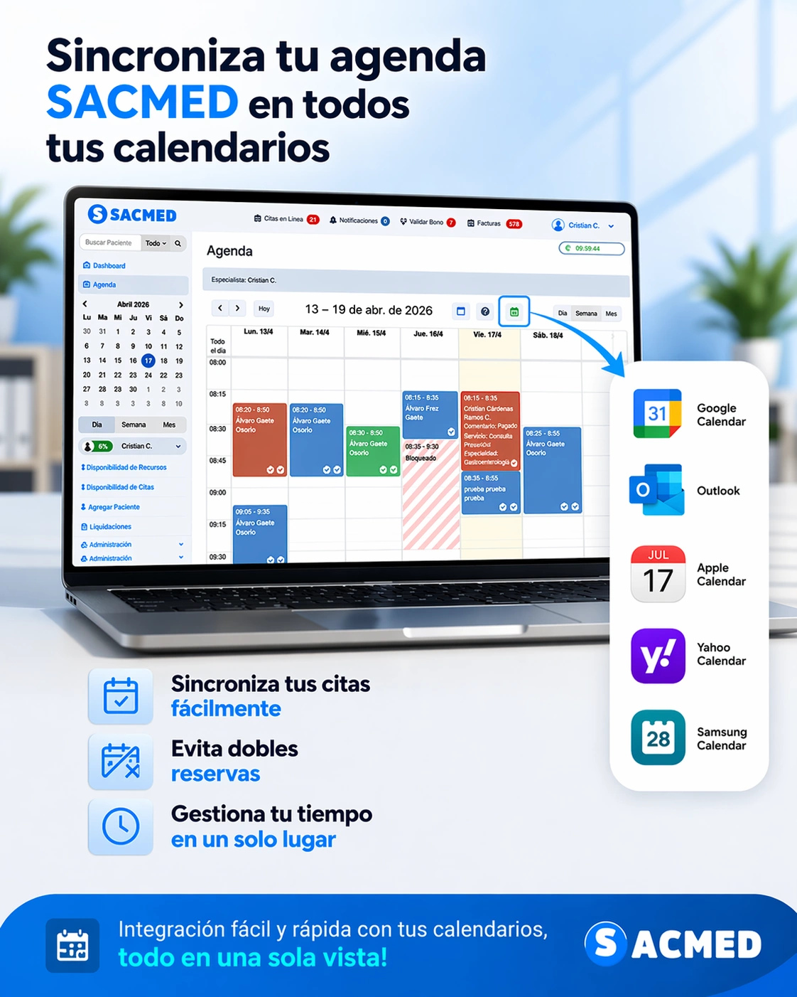 📢 Nueva funcionalidad en SACMED: Sincroniza tu agenda en todos tus calendarios